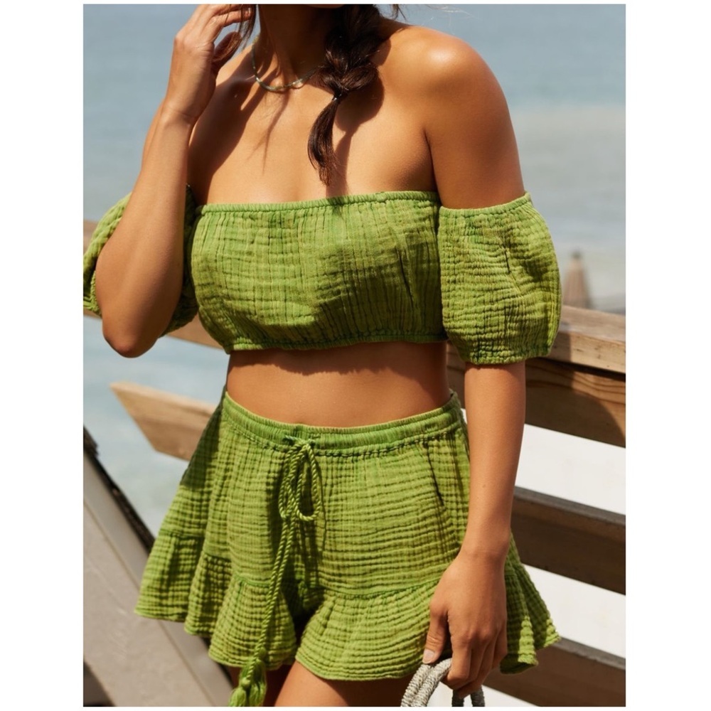 New by Anthropologie Skort Set Green Summer NWT ANTHRO 2 Piece Set Gauze - Picture 5 of 6
